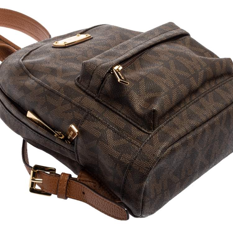 Pre Owned MICHAEL Michael Kors Brown Signature Coated Canvas and Leather Front Pocket Backpack