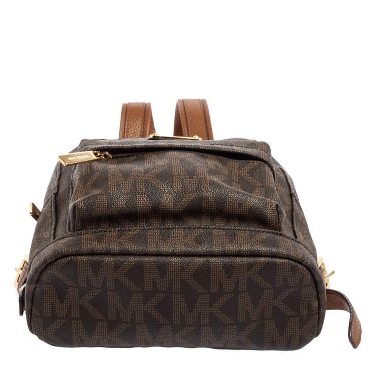 Pre Owned MICHAEL Michael Kors Brown Signature Coated Canvas and Leather Front Pocket Backpack