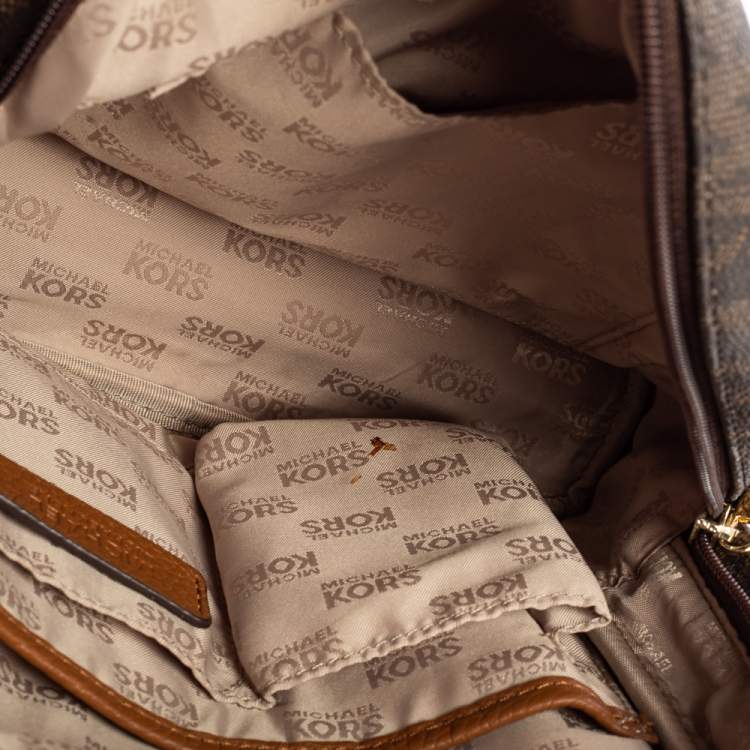 Pre Owned MICHAEL Michael Kors Brown Signature Coated Canvas and Leather Front Pocket Backpack