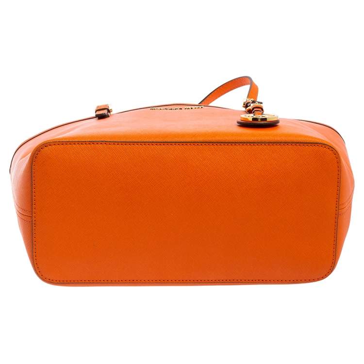 Pre Owned MICHAEL Michael Kors Orange Saffiano Leather Jet Set Travel Tote