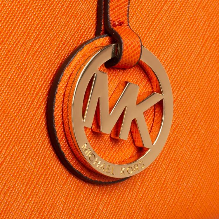 Pre Owned MICHAEL Michael Kors Orange Saffiano Leather Jet Set Travel Tote