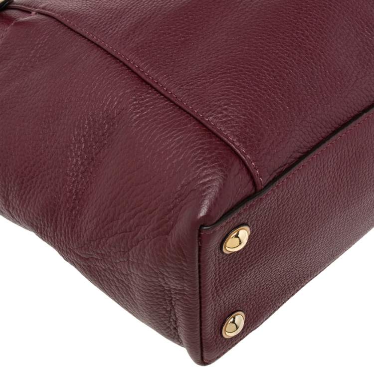 Pre Owned MICHAEL Michael Kors Burgundy/Beige Leather Jet Set Top Zip Tote