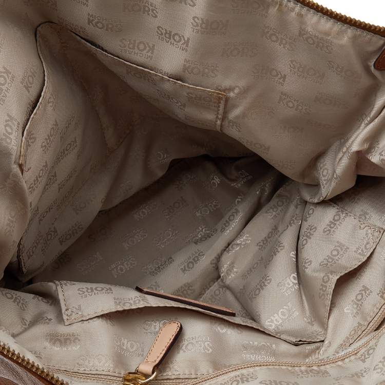 Pre Owned MICHAEL Michael Kors Brown/Beige Leather Jet Set Top Zip Tote