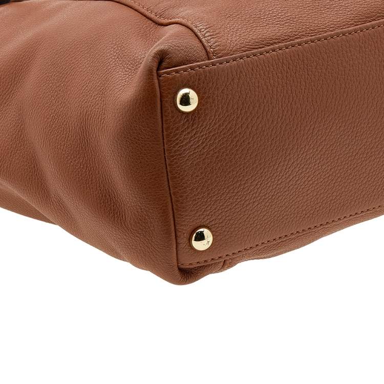 Pre Owned MICHAEL Michael Kors Brown/Beige Leather Jet Set Top Zip Tote