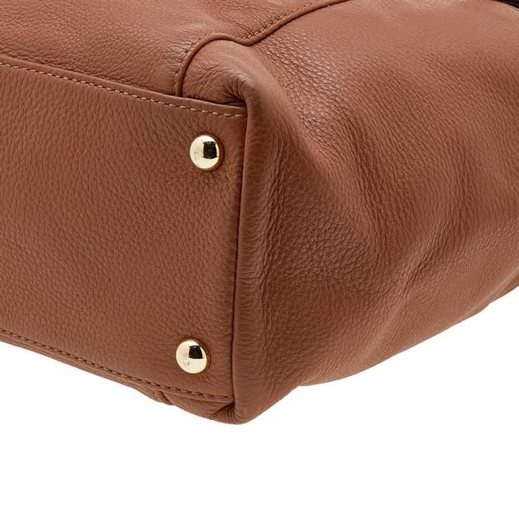 Pre Owned MICHAEL Michael Kors Brown/Beige Leather Jet Set Top Zip Tote