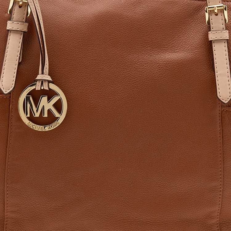 Pre Owned MICHAEL Michael Kors Brown/Beige Leather Jet Set Top Zip Tote