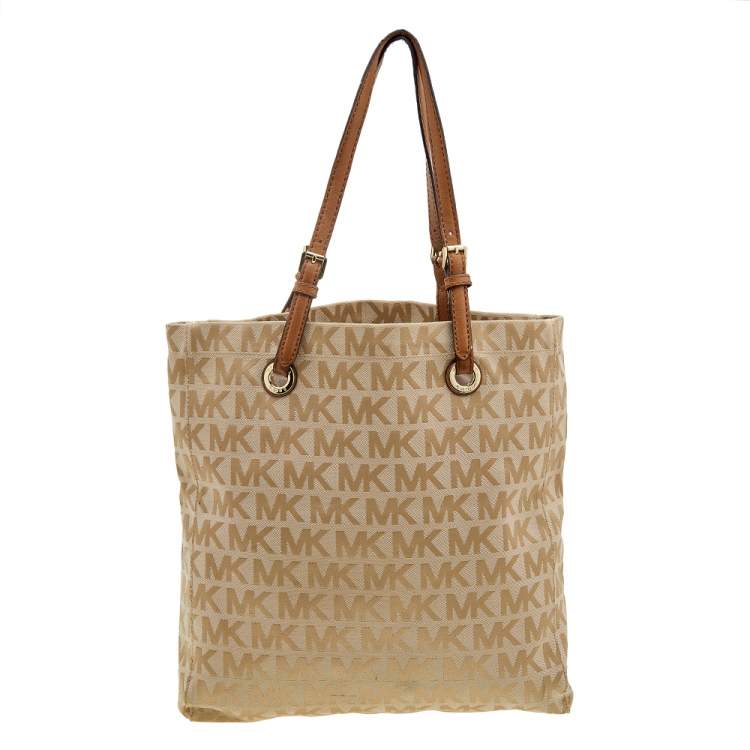 Pre Owned MICHAEL Michael Kors Beige Logo Canvas Tote