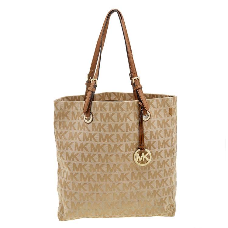 Pre Owned MICHAEL Michael Kors Beige Logo Canvas Tote