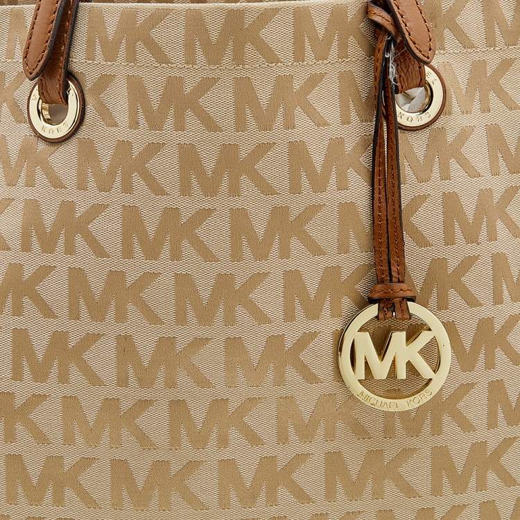 Pre Owned MICHAEL Michael Kors Beige Logo Canvas Tote