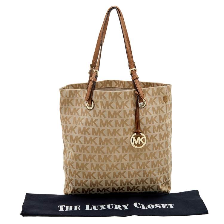 Pre Owned MICHAEL Michael Kors Beige Logo Canvas Tote