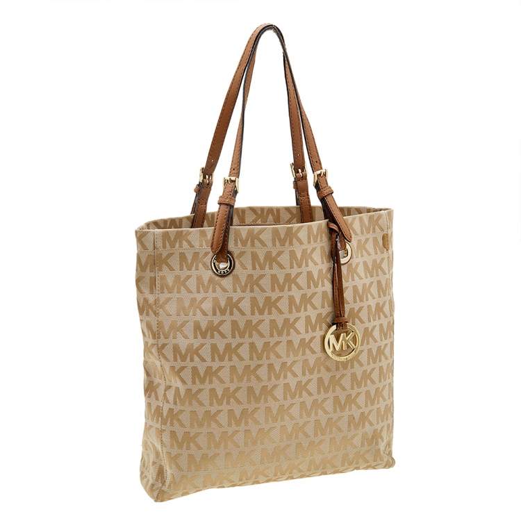 Pre Owned MICHAEL Michael Kors Beige Logo Canvas Tote