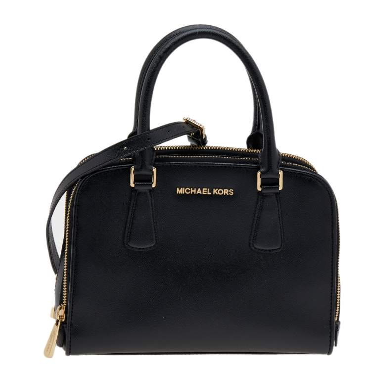 Pre Owned MICHAEL Michael Kors Black Saffiano Leather Top Zip Satchel