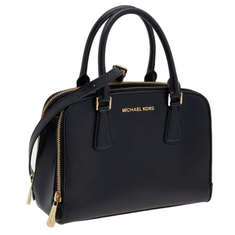 Pre Owned MICHAEL Michael Kors Black Saffiano Leather Top Zip Satchel