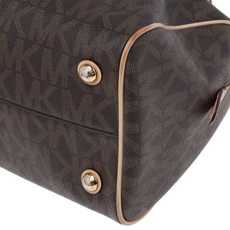 Pre Owned MICHAEL Michael Kors Brown/Beige Signature Coated Canvas And Leather Grayson Satchel