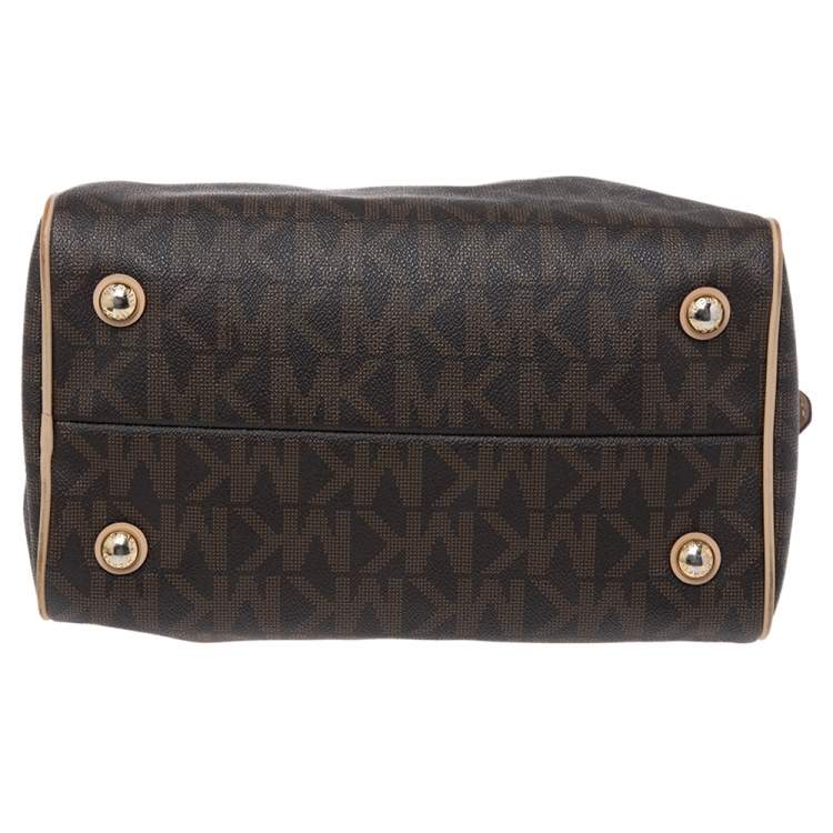Pre Owned MICHAEL Michael Kors Brown/Beige Signature Coated Canvas And Leather Grayson Satchel
