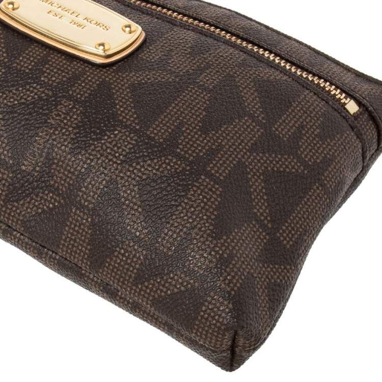 Pre Owned MICHAEL Michael Kors Brown Signature Coated Canvas Travel Wristlet 