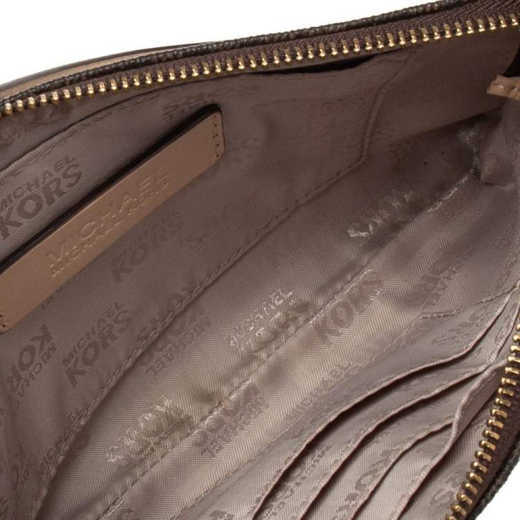 Pre Owned MICHAEL Michael Kors Brown Signature Coated Canvas Travel Wristlet 