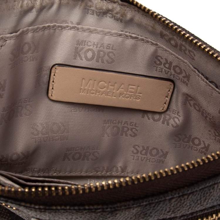 Pre Owned MICHAEL Michael Kors Brown Signature Coated Canvas Travel Wristlet 