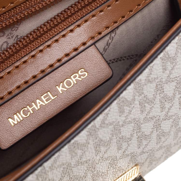 Pre Owned Michael Kors White/Brown Signature Canvas and Leather Bradshaw Logo Convertible Shoulder Bag