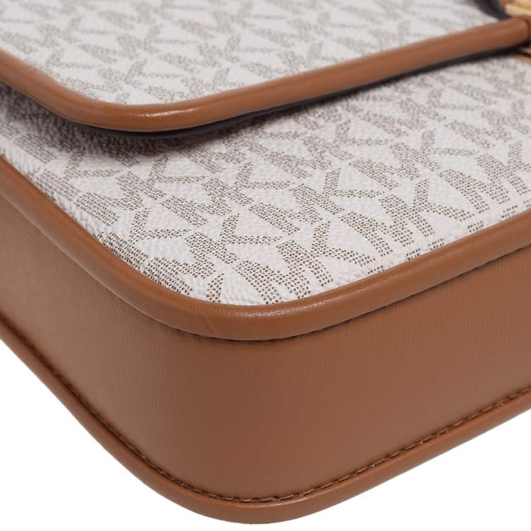 Pre Owned Michael Kors White/Brown Signature Canvas and Leather Bradshaw Logo Convertible Shoulder Bag