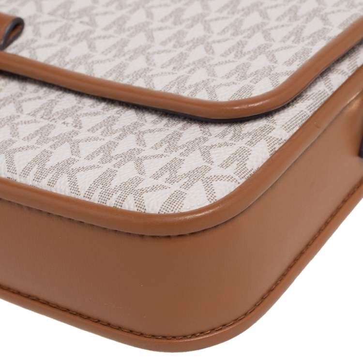 Pre Owned Michael Kors White/Brown Signature Canvas and Leather Bradshaw Logo Convertible Shoulder Bag