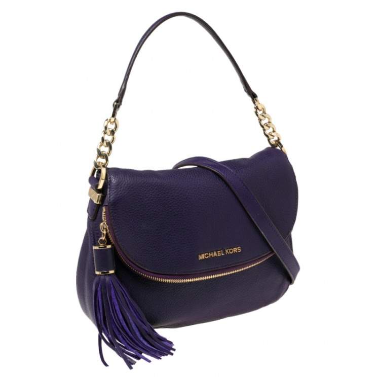 Pre Owned MICHAEL Michael Kors Purple Leather Bedford Crossbody Bag