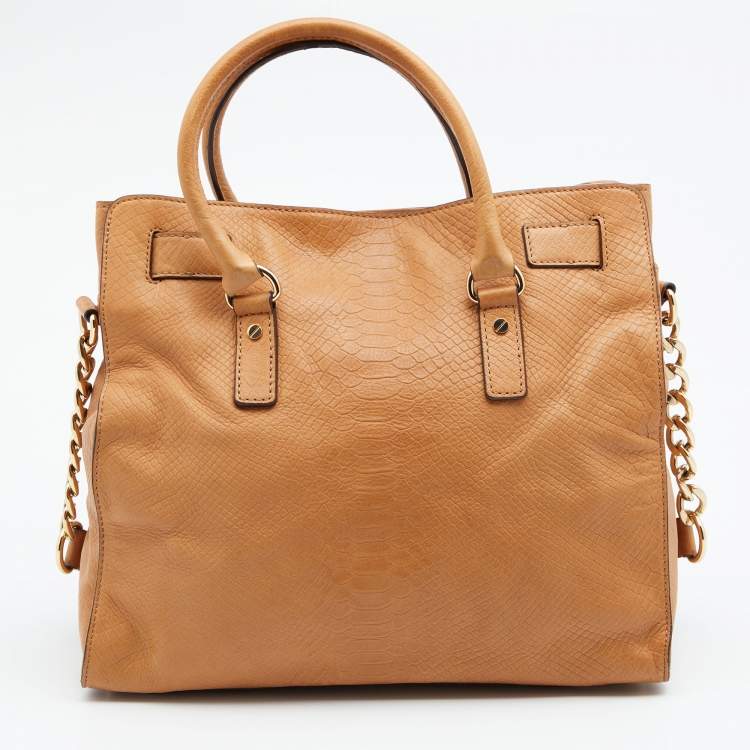 Pre Owned MICHAEL Michael Kors Caramel Python Effect Leather Large Hamilton North South Tote