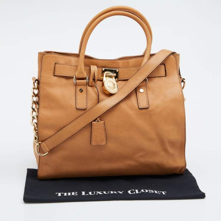 Pre Owned MICHAEL Michael Kors Caramel Python Effect Leather Large Hamilton North South Tote
