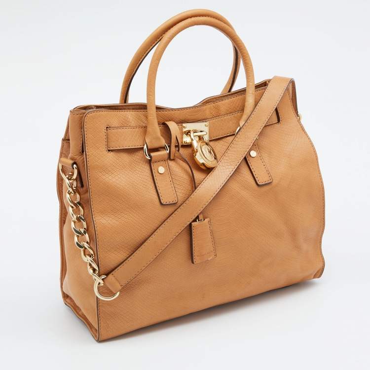 Pre Owned MICHAEL Michael Kors Caramel Python Effect Leather Large Hamilton North South Tote