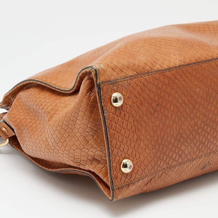 Pre Owned MICHAEL Michael Kors Tan Python Embossed Leather Large Hamilton North South Tote