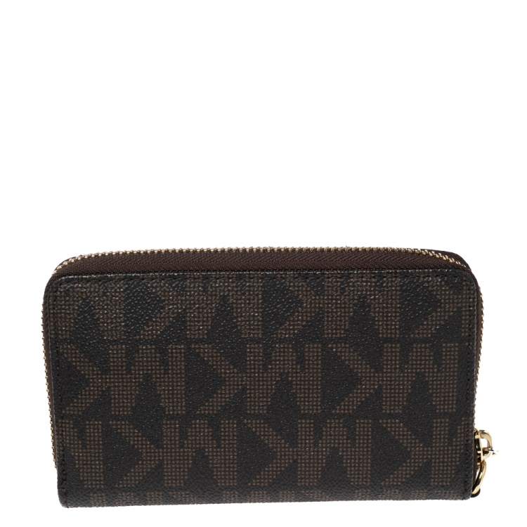 Pre Owned MICHAEL Michael Kors Signature Coated Canvas Logo Zip Around Wristlet Wallet