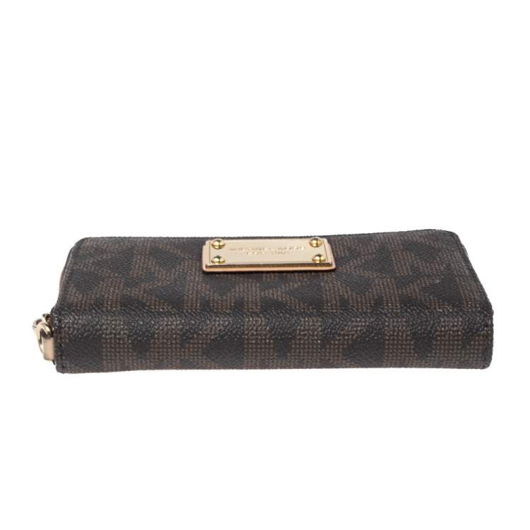 Pre Owned MICHAEL Michael Kors Signature Coated Canvas Logo Zip Around Wristlet Wallet