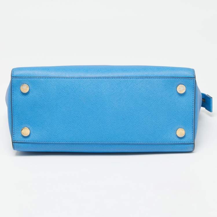 Pre Owned MICHAEL Michael Kors Sky Blue Saffiano Leather Large Selma Tote