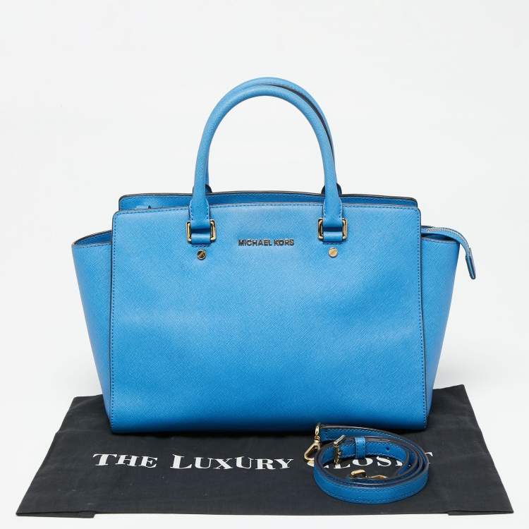 Pre Owned MICHAEL Michael Kors Sky Blue Saffiano Leather Large Selma Tote