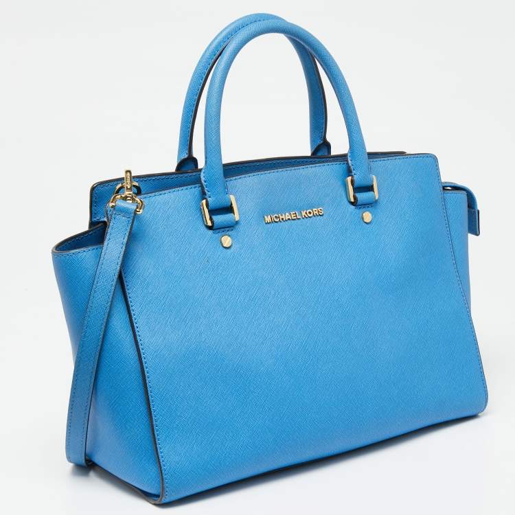 Pre Owned MICHAEL Michael Kors Sky Blue Saffiano Leather Large Selma Tote