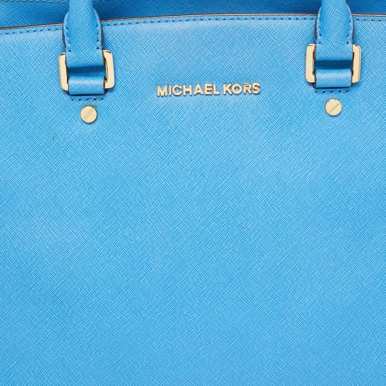 Pre Owned MICHAEL Michael Kors Sky Blue Saffiano Leather Large Selma Tote