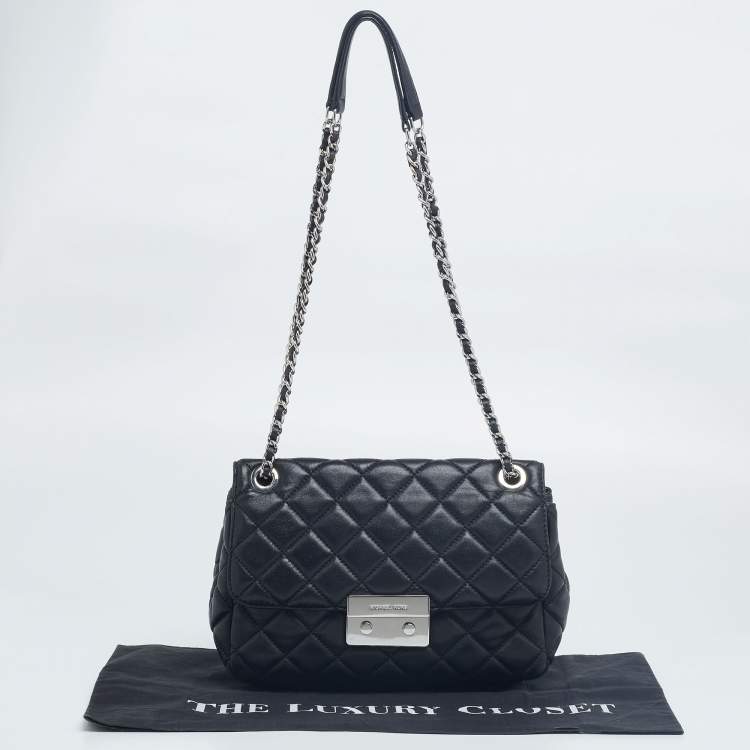 مملوكة مسبقًا MICHAEL Michael Kors Black Quilted Leather Flap Shoulder Bag