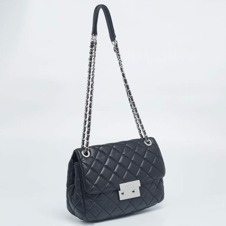 مملوكة مسبقًا MICHAEL Michael Kors Black Quilted Leather Flap Shoulder Bag