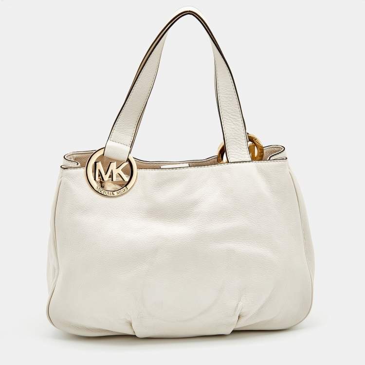 Pre Owned MICHAEL Michael Kors White Leather Fulton East West Tote