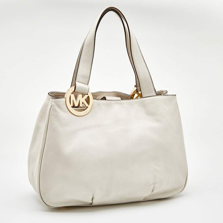 Pre Owned MICHAEL Michael Kors White Leather Fulton East West Tote