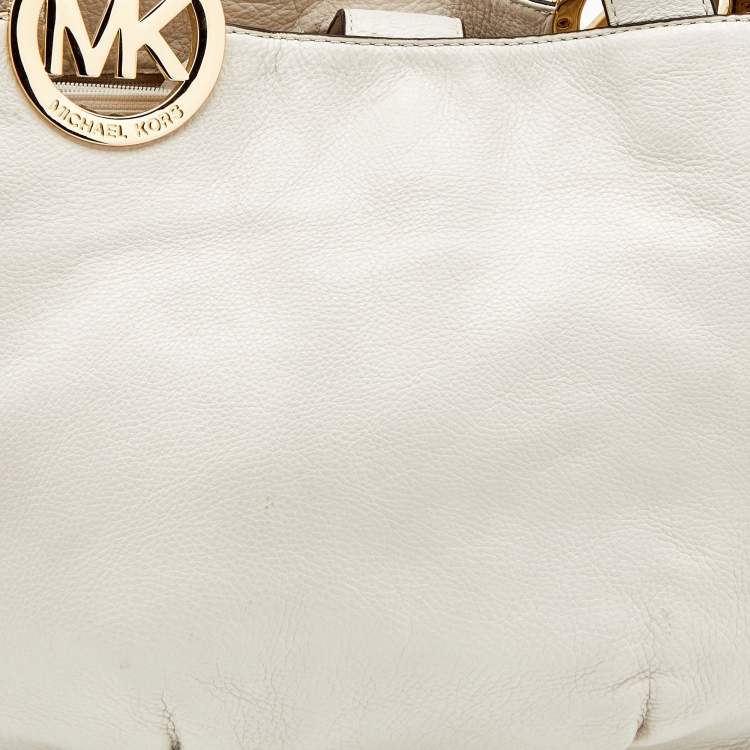 Pre Owned MICHAEL Michael Kors White Leather Fulton East West Tote