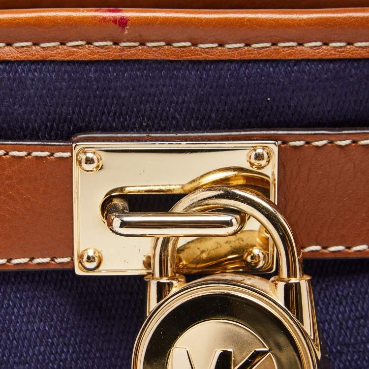مملوكة مسبقًا MICHAEL Michael Kors Tricolor Canvas and Leather Mono Stripe Hamilton Tote