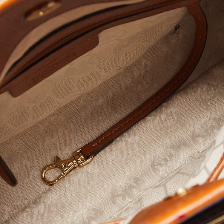 مملوكة مسبقًا MICHAEL Michael Kors Tricolor Canvas and Leather Mono Stripe Hamilton Tote