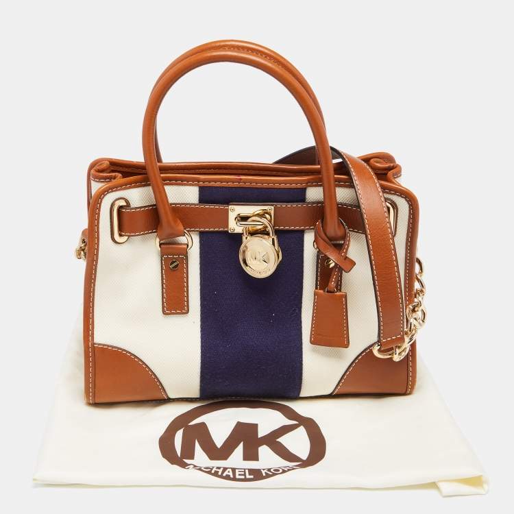 مملوكة مسبقً�ا MICHAEL Michael Kors Tricolor Canvas and Leather Mono Stripe Hamilton Tote