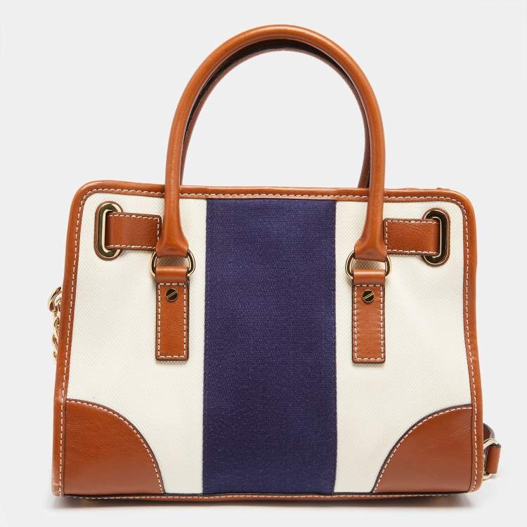 مملوكة مسبقًا MICHAEL Michael Kors Tricolor Canvas and Leather Mono Stripe Hamilton Tote