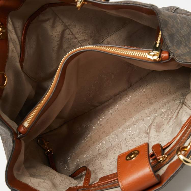 Pre Owned MICHAEL Michael Kors Dark Brown Signature Coated Canvas Large Cynthia Tote