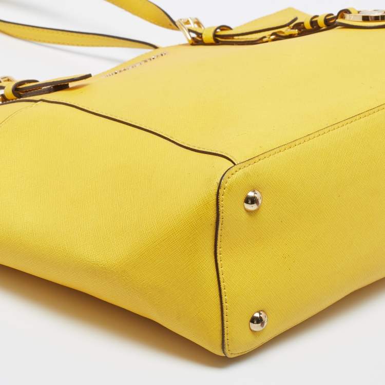 Pre Owned MICHAEL Michael Kors Yellow Leather Medium Jet Set Top Zip Tote