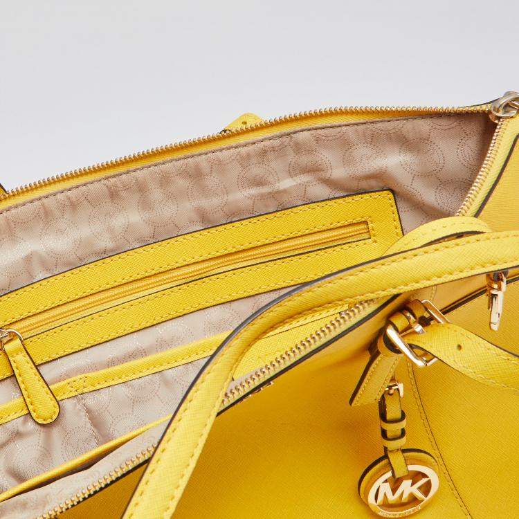 Pre Owned MICHAEL Michael Kors Yellow Leather Medium Jet Set Top Zip Tote