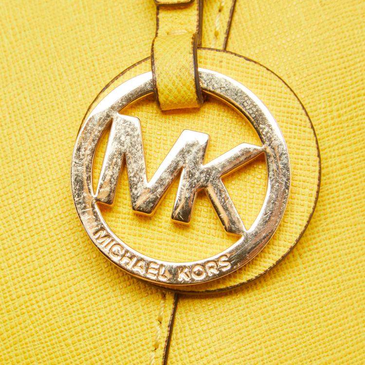 Pre Owned MICHAEL Michael Kors Yellow Leather Medium Jet Set Top Zip Tote