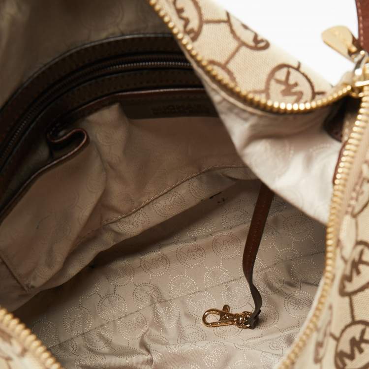 Pre Owned MICHAEL Michael Kors Beige/Brown Signature Canvas And Leather Hobo